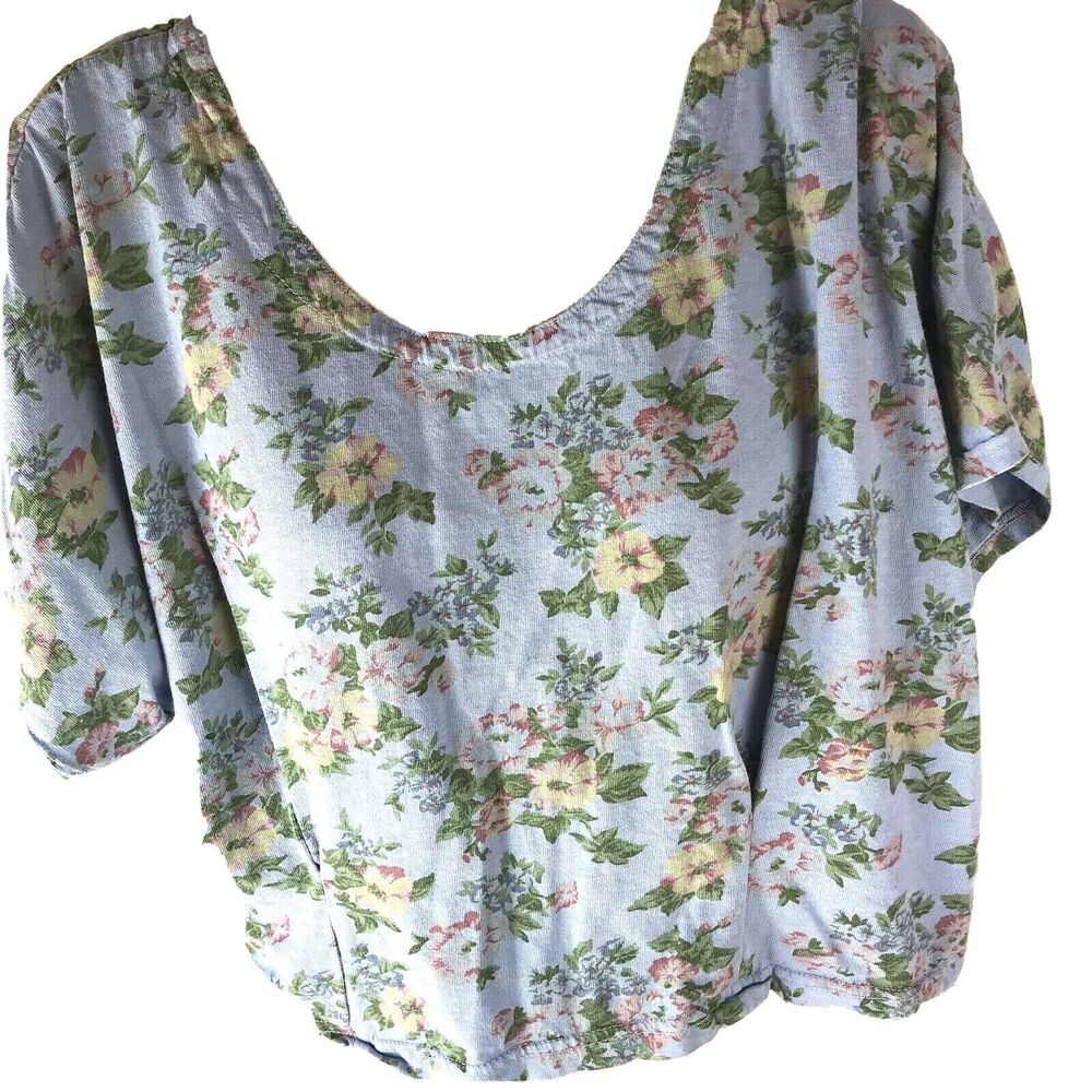 Vintage Crop Top New Era Padded Shoulders 80s 90s floral boho cottagecore USA L